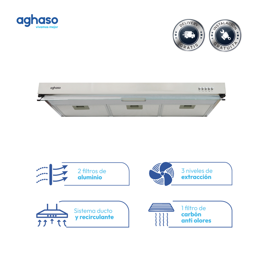 CAMPANA AGHASO EXTRACTORA 90 CM