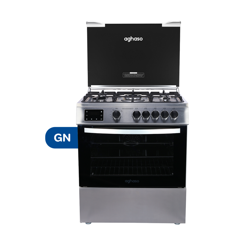 Cocina AGHASO DIGITAL Pantalla Digital 5 HORNILLAS + CAMPANA EXTRACTORA 90 CM + SET TAPERS +