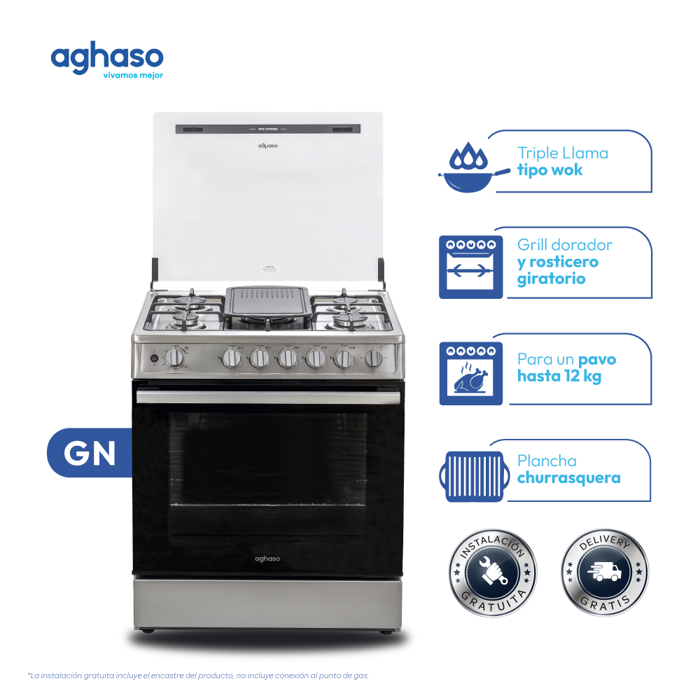COCINA AGHASO PROFESIONAL HIGH FLAME 5H CAMPANA EXTRACTORA 90 CM + SET TAPERS