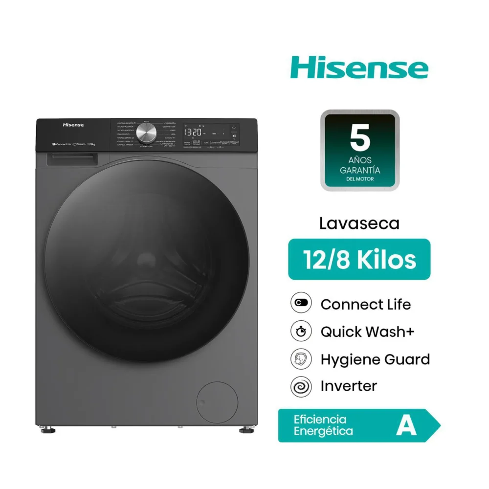 Lavaseca Hisense 12/8 Kg Carga Frontal, secado con Bomba de Calor, c/WIFl WWD3S1243BT
