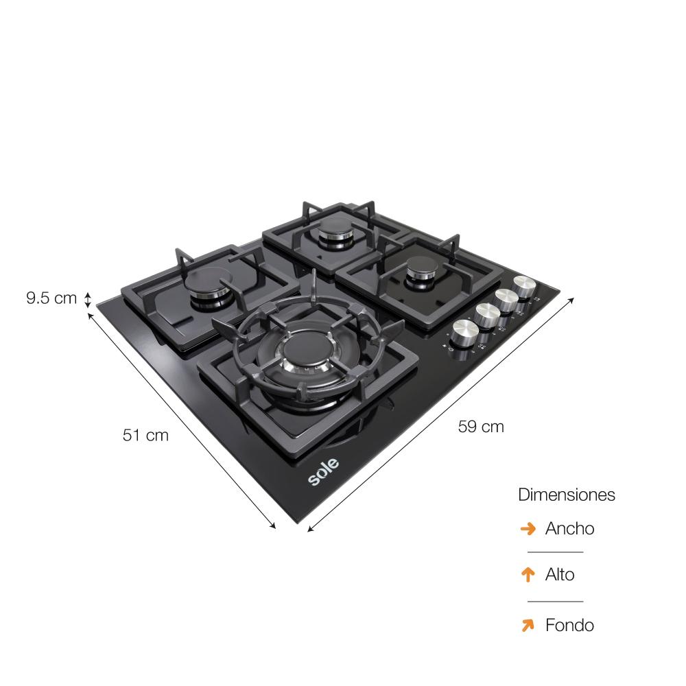 COCINA EMPOTRABLE SOLE 4Q TOP VIDRIO SOLCO040GN + HERVIDOR - Image 4