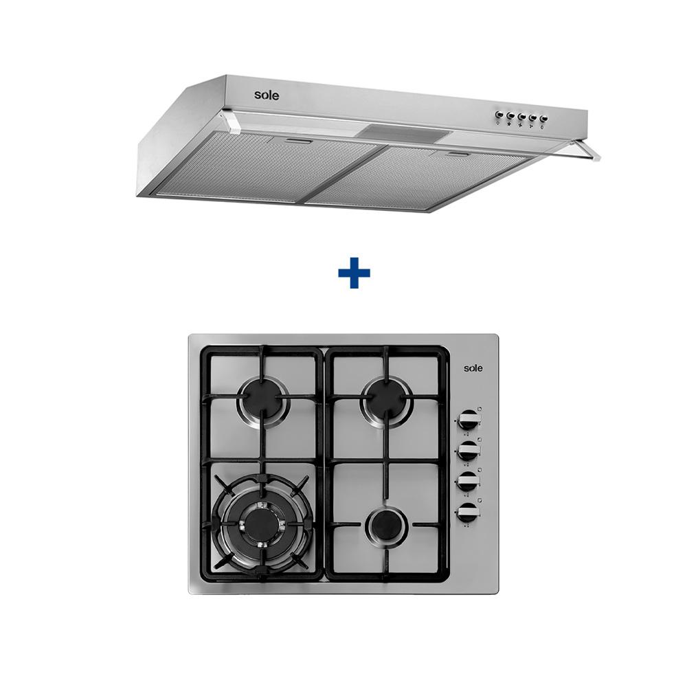 COCINA EMPOTRABLE SOLE 4Q ACERO INOX SOLCO036GN CAMPANA VENUS CLASSIC 90CM + HORNO TOP 007 + HERVIDOR