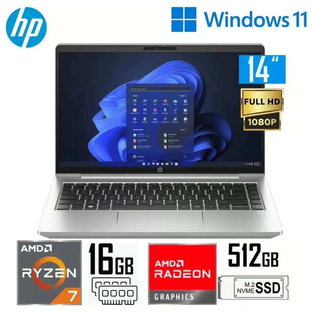 LAPTOP HP PROBOOK 14” Ryzen AMD Ryzen 7 7730U/16GB DDR4/512GB SSD/14" FHD/AMD RADEON GRAPHICS /Windows 11PRO /COLOR:PLATA NATURAL
