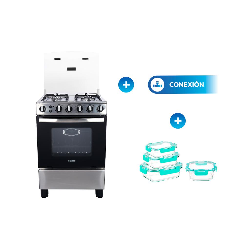 Cocina Aghaso Premium 4 Hornillas + SET TAPERS VIDRIO X4
