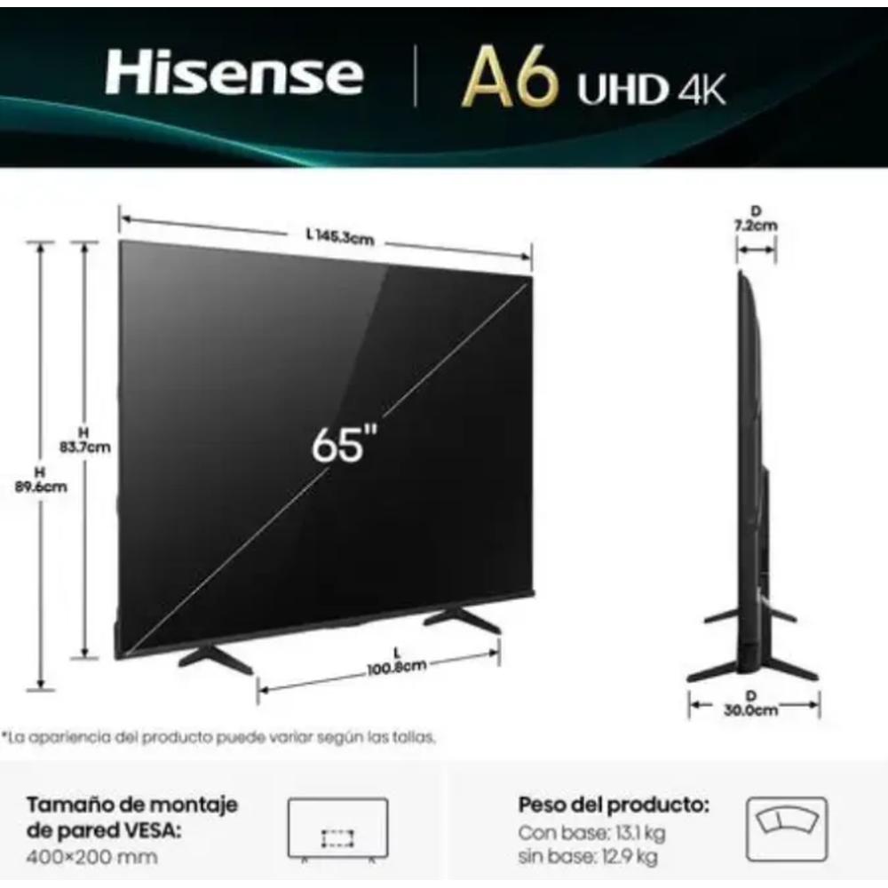 TV Hisense 65" LED 4K UHD Vidaa 65A6NV MODELO 2025 - Image 4