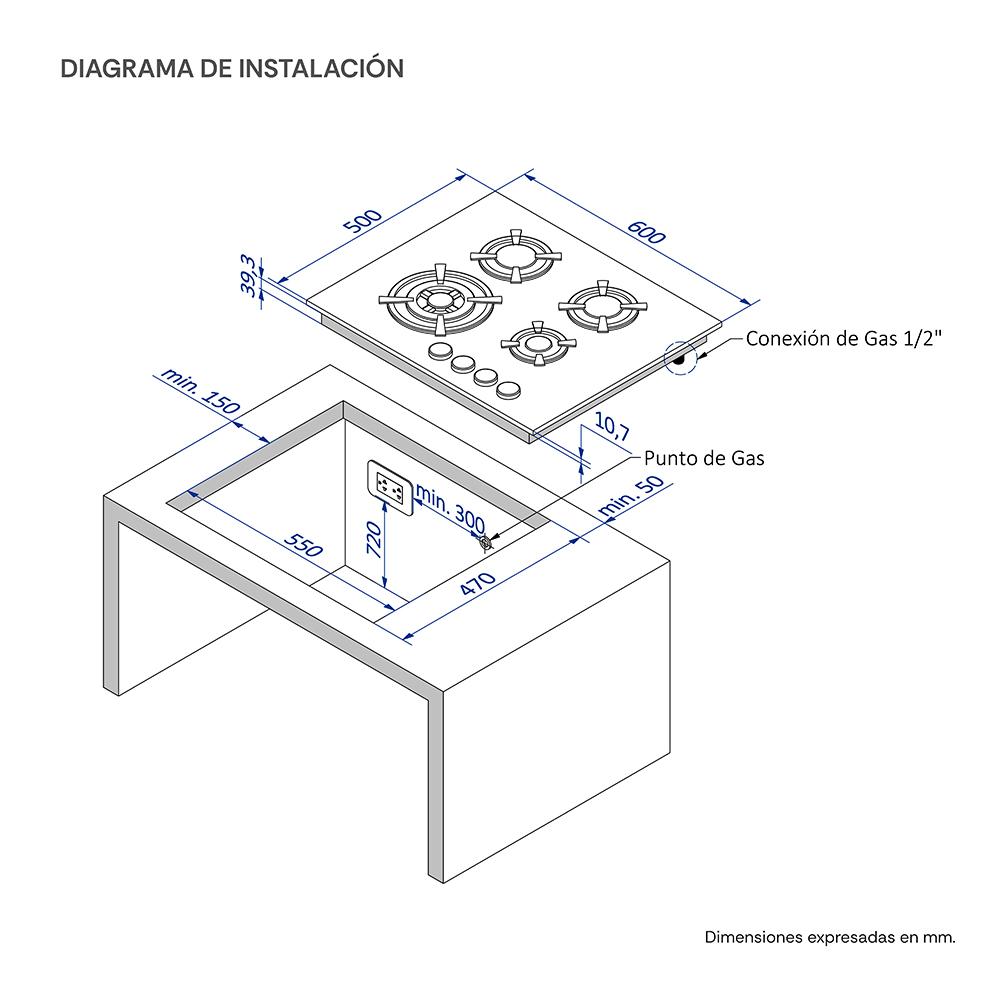 COCINA EMPOTRABLE SOLE 4Q VIDRIO SOLCO034GN CAMPANA SOLE DECORATIVA VENUS PLUS 90 + HERVIDOR - Image 7