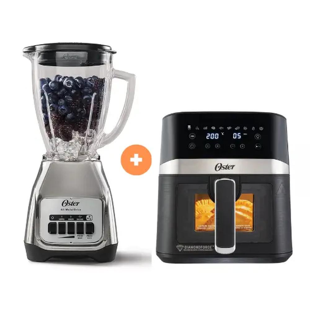 LICUADORA OSTER KALIMAN 2 VEL. VASO VIDRIO 1.5 LT C.NIQUEL, BLSTKAG-NPB-053 + FREIDORA DE AIRE DIGITAL OSTER 4 LTS CON LUZ Y VENTANA