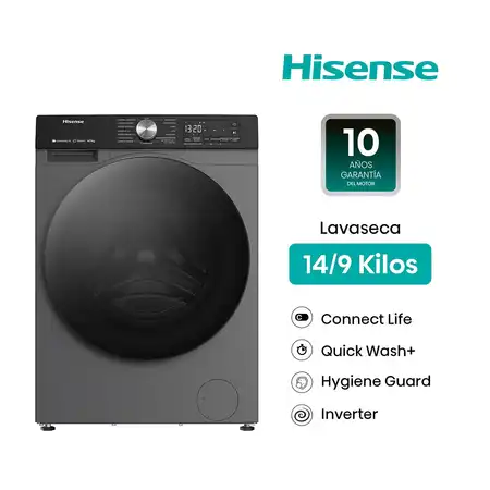 Lavaseca Hisense 14/9 kg carga frontal, secado con Bomba de Calor, c/Wifi, WD3S1443BT